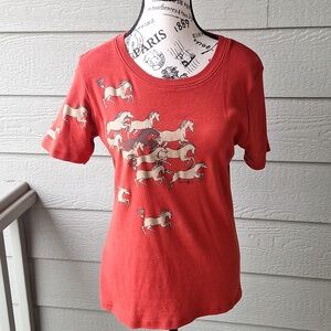 Vintage Kerrits Horse Girl Front And Back Graphic Baby Tee Brick Red Size M